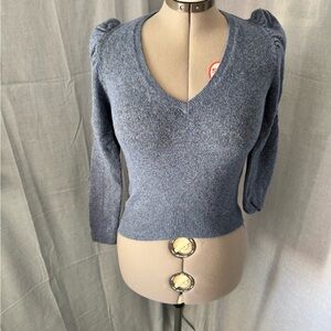 White House Black Market Heather Blue V-Neck Sweater